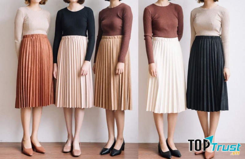 Đầm xếp ly dài qua gối