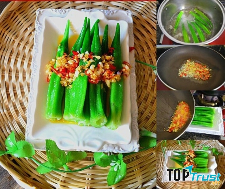 Đậu bắp luộc chấm xì dầu