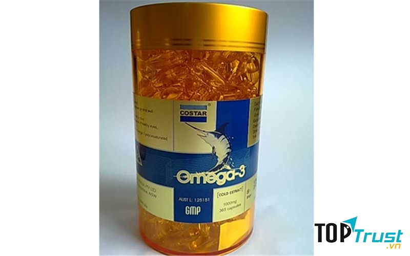 Dầu cá Costar Omega được sản xuất ở Úc, chiết xuất 100% dầu cá thiên nhiên ở các vùng biển sâu và lạnh như cá hồi, cá kiếm…, chứa nhiều axit không no, DHA và EPA.