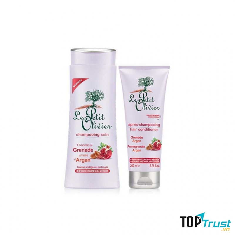 Dầu Gội Dành Cho Tóc Nhuộm Shampoo Pomegranate Argan - Coloured and Highlighted Hair Le Petit Olivier có thành phần từ quả lựu và tinh dầu argan giúp chăm sóc, cung cấp dưỡng chất bảo vệ tóc trước tác hại của các tia tử ngoại, giảm sự xơ rối và gãy rụng của tóc.