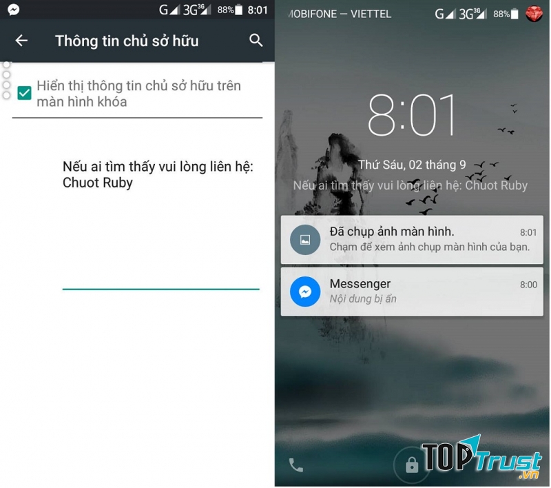 Để lại lời nhắn trên màn hình khóa