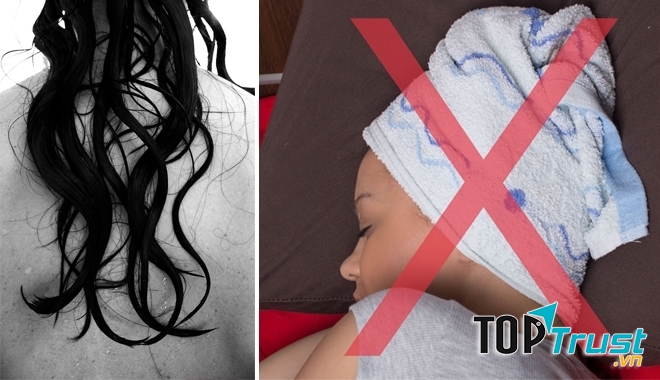 Không nên để tóc ướt khi đi ngủ