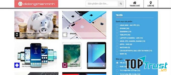 Giao diện website của Di động Thiên Minh