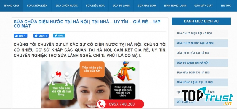 Dịch vụ sửa chữa của công ty điện nước Thành Thị