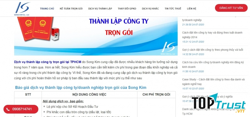 Dịch vụ thành lập công ty của Song Kim