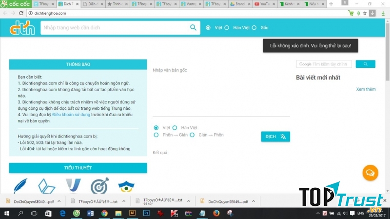 Bạn có thể đọc những trang truyện trên web bằng tiếng Việt hay là Hán Việt