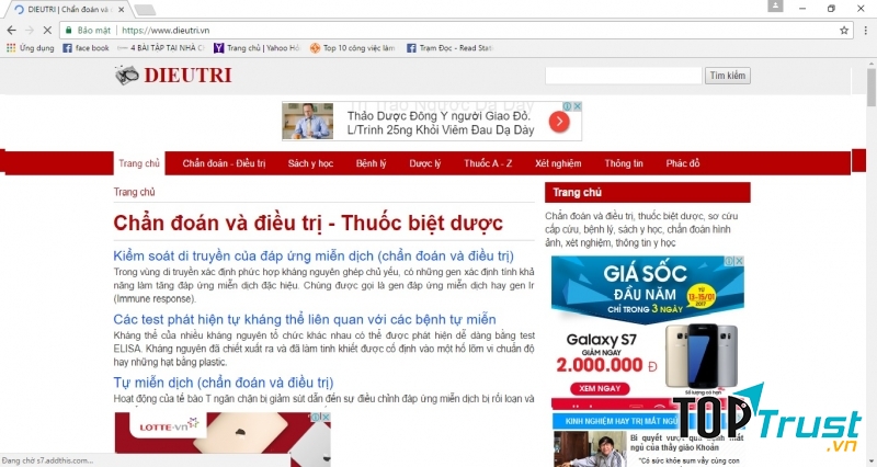 Giao diện website Điều trị