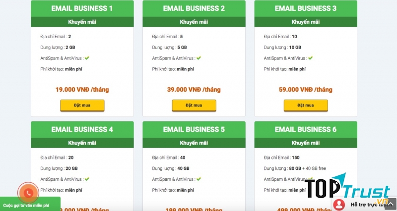 Bảng giá dịch vụ email doanh nghiệp DIGIPOWER.VN