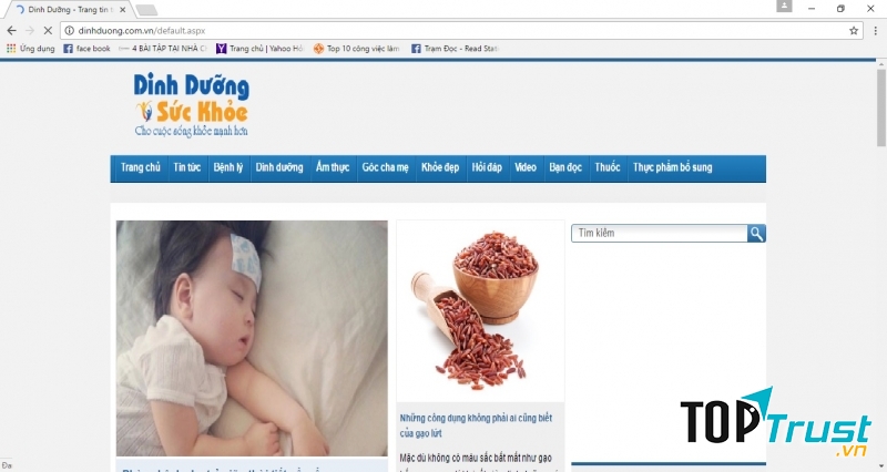 Giao diện website Dinh dưỡng