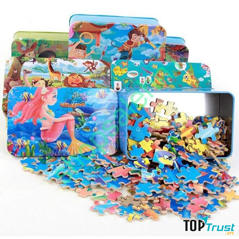 Bộ tranh ghép 60 mảnh trong hộp sắt