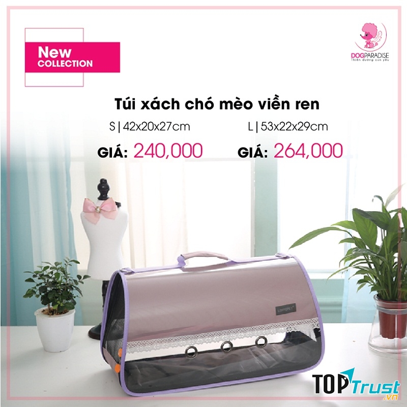 Túi xách chó mèo viền ren