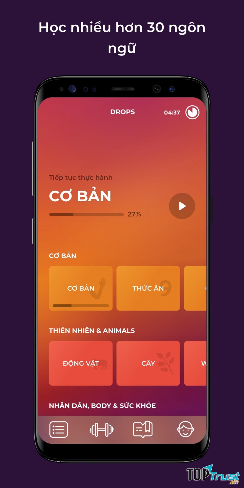 Nhiều bài học bổ ích cùng Ứng dụng học Tiếng Hàn Drops