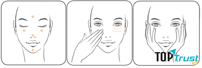 Bạn nên lấy lượng kem vừa đủ, chấm 5 điểm trên gương mặt và tán đều.