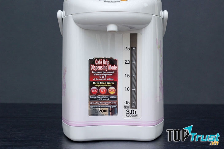 Loại bình có dung tích 3 lít và thang đo hiển thị mực nước