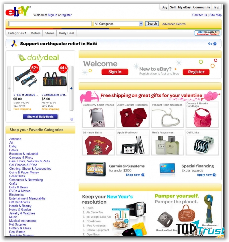 Với eBay, hàng ngày bạn đều có cơ hội tham gia các phiên đấu giá trên trang web nổi tiếng thứ 10 ở Mỹ này.