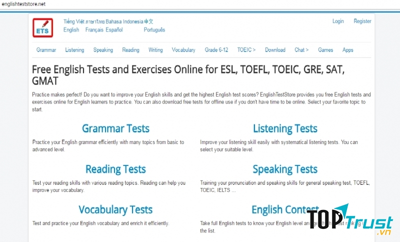 Không chỉ TOEIC, những thí sinh ôn thi TOEFL, GRE, SAT cũng có thể vào trang web này để tìm hiểu.