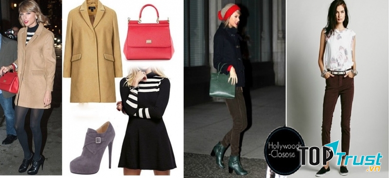 Taylor Swift diện chiếc áo sọc đen trắng ấn tượng của Free People có giá khoảng 219$ (hơn 4,5 triệu VNĐ) và cô nàng cũng đã từng diện một kiểu skinny jeans của Free People có giá mềm 99,7$ (trên 2,09 triệu VNĐ)