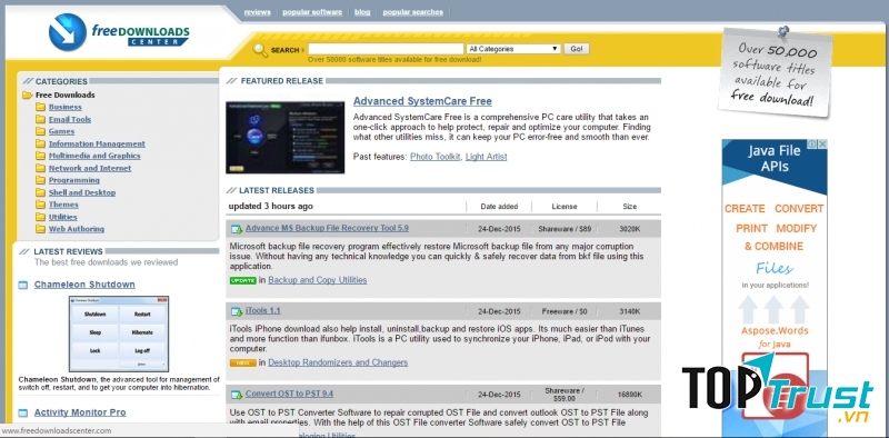 Giao diện trang web Freedownloadcenter.com