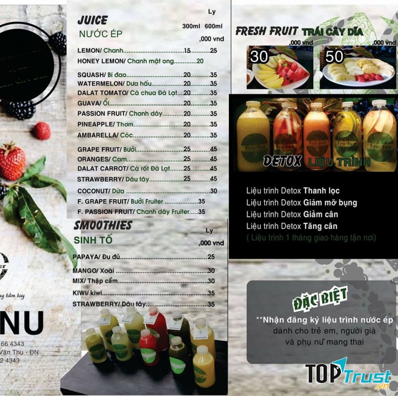 Menu của Fruiter - Trái Cây Trong Tầm Tay cho các bạn tham khảo trước đây nhé