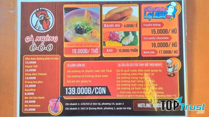 Menu của quán