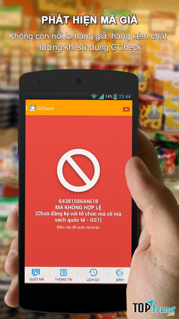 Gcheck cũng có chức năng thông báo với hàng nhái, hàng giả.