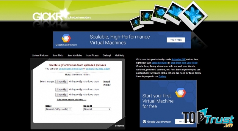 Giao diên trang Gickr