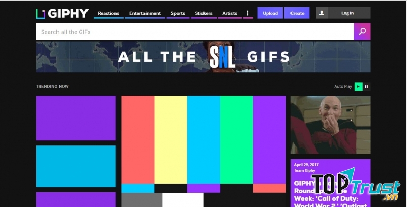 Giao diện trang web Giphy