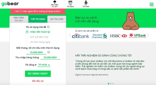 Giao diện Gobear.com/vn