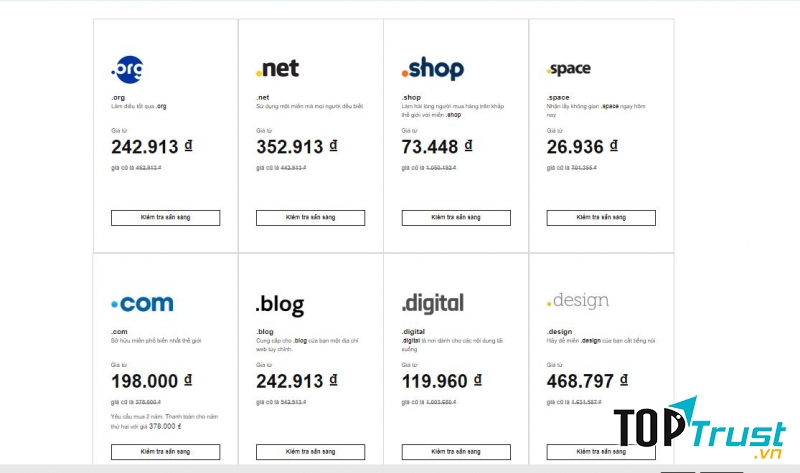 GoDaddy cung cấp nhiều hậu tố tên miền