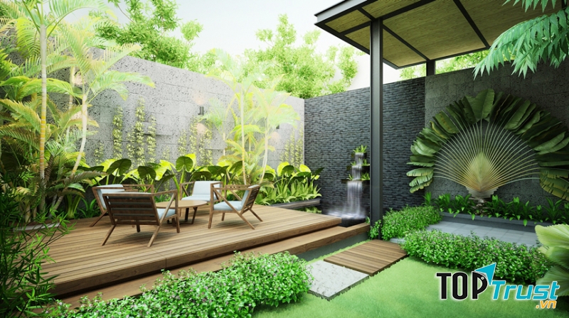 Góc sân vườn đẹp mắt do Green homes thiết kế và thi công
