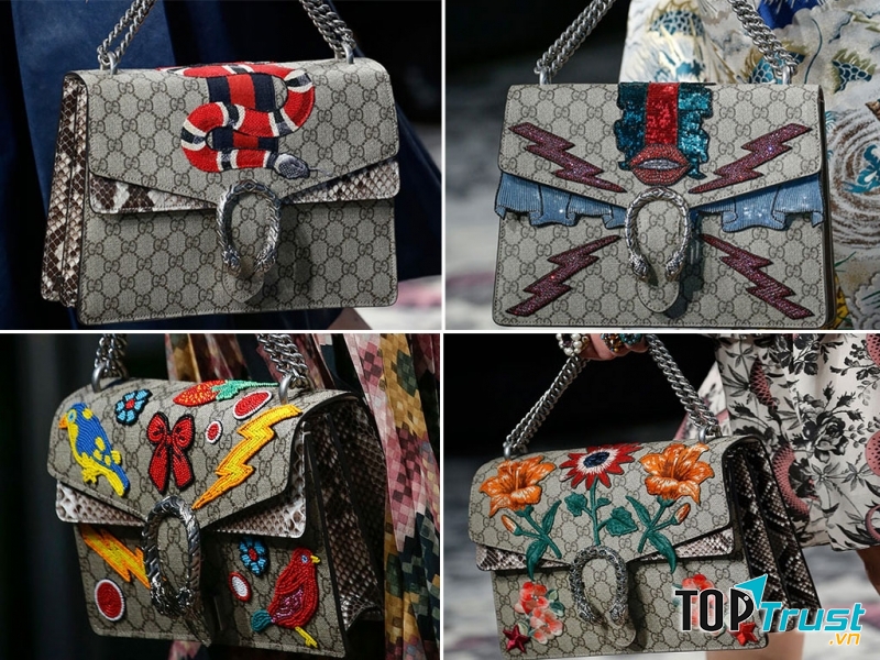 Các họa tiết độc đáo khác biệt, được thêu ren, đan lát, in sơn,...của bộ sưu tập túi xách của Gucci.