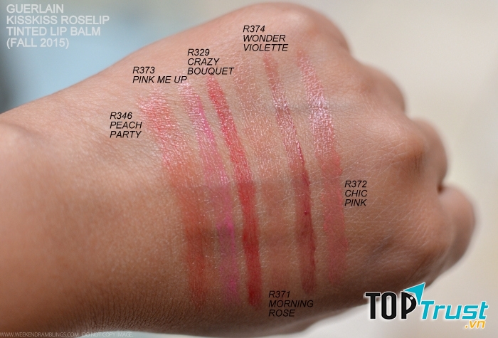 Swatch các màu son Guerlain KissKiss Roselip ( nguồn internet)
