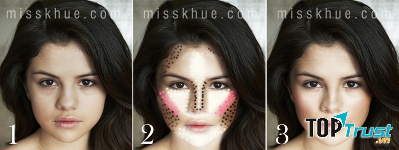 Bạn nên học tập cách đánh khối của Senela Gomez cho gương mặt hình trái tim