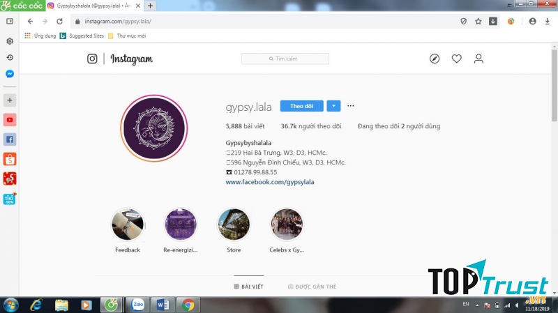 Kênh Instagram của Gypsy.lala