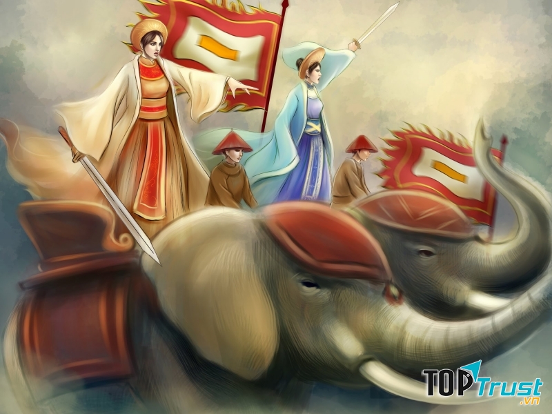 Hai Bà Trưng cưỡi voi ra trận