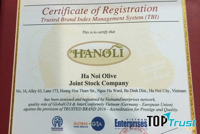 Hanoli vinh dự được công nhận chỉ số tín nhiệm toàn cầu – thương hiệu uy tín năm 2016