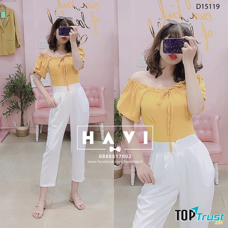 Set áo vàng và quần đũi ống suông tại Havi Shop