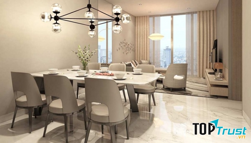 Cảnh quan phòng khách tại 1 căn hộ 2 phòng ngủ điển hình