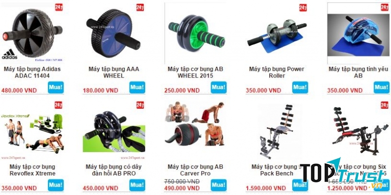 Một số loại máy tập cơ bụng tại thể thao 247