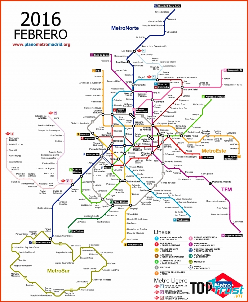 Bản đồ hệ thống tàu điện ngầm Madrid