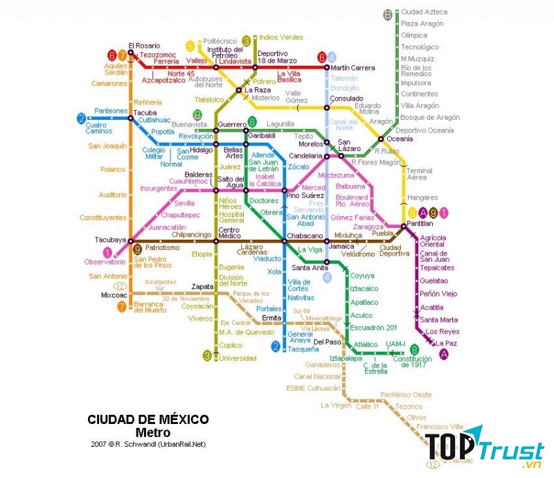 Bản đồ hệ thống tàu điện ngầm Mexico