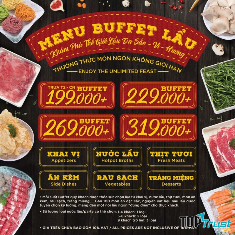 Menu buffet lẩu Hoàng Yến