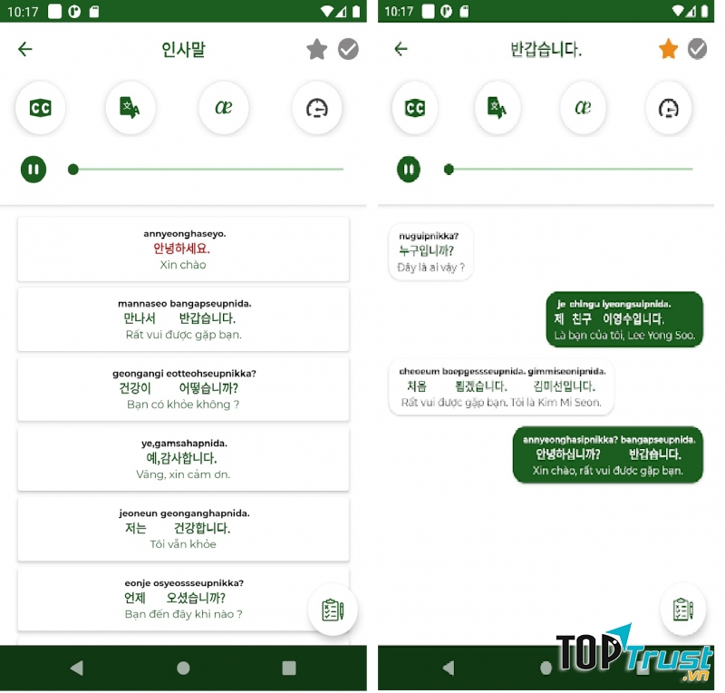 Trải nghiệm nhiều tính năng thú vị cùng Học tiếng Hàn - Luyện Nghe Nói
