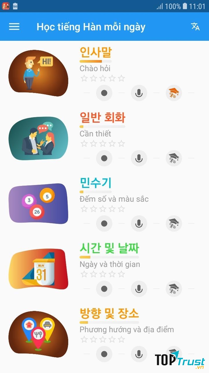 Giao diện bắt mắt cùng Ứng dụng Học tiếng Hàn mỗi ngày - Awabe