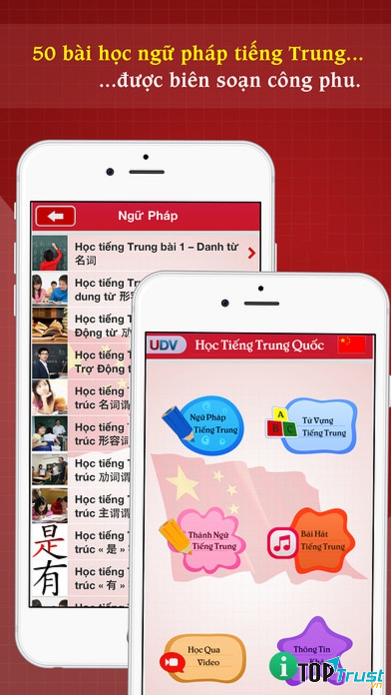 Học tiếng Trung là ứng dụng gồm các bài giảng ngữ pháp tiếng Trung