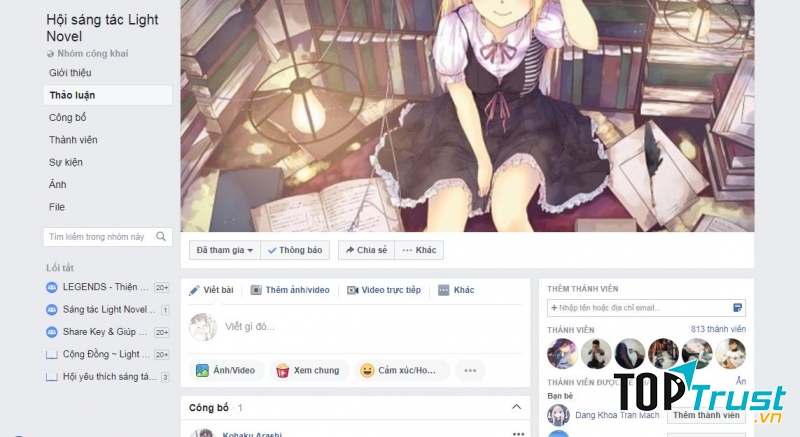 Giao diện Facebook của HSTLN