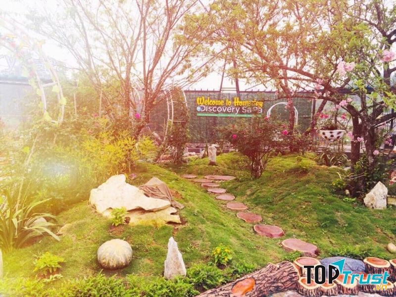 Homestay như một công viên thu nhỏ với cây cối và diện tích rất rộng