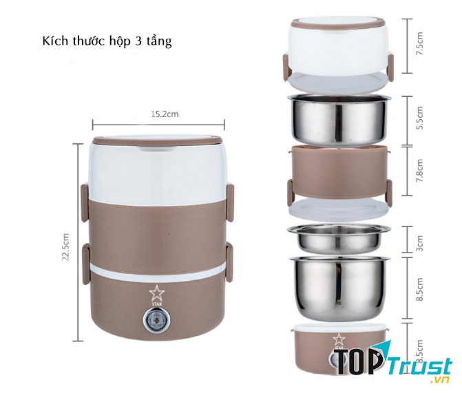 Hộp cơm giữ nhiệt cắm điện inox 3 tầng Star B16-200