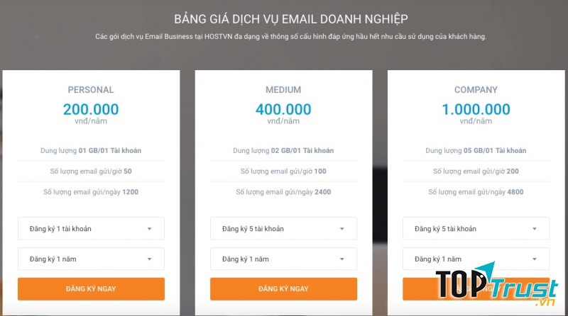Bảng giá dịch vụ email doanh nghiệp HOSTVN.NET