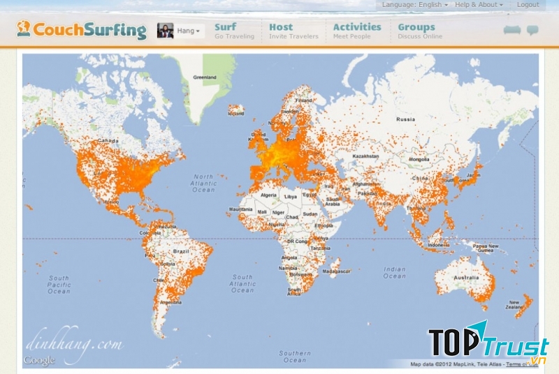 Couchsurfing là một mạng lưới các tình nguyện viên trên toàn thế giới cung cấp chỗ ngũ miễn phí cho khách du lịch